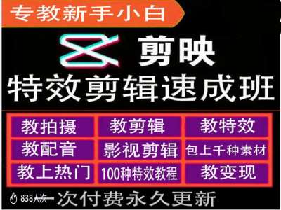 剪映特效教程和运营变现教程，特效剪辑速成班，专教新手小白-晓有财道