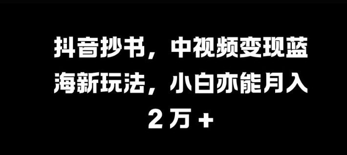 抖音抄书，中视频变现蓝海新玩法，小白亦能月入 过W【揭秘】-晓有财道