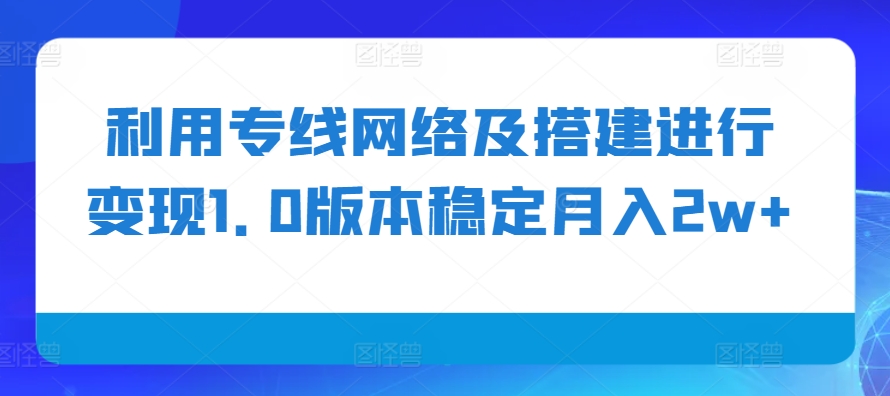 利用专线网络及搭建进行变现1.0版本稳定月入2w+【揭秘】-晓有财道